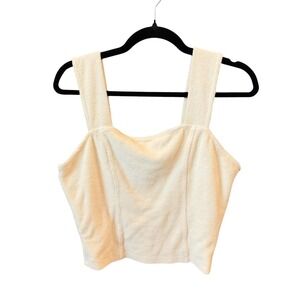 Monrow Terry Cloth Tank Top Womens Cream Square Neck Beachy Coastal Large